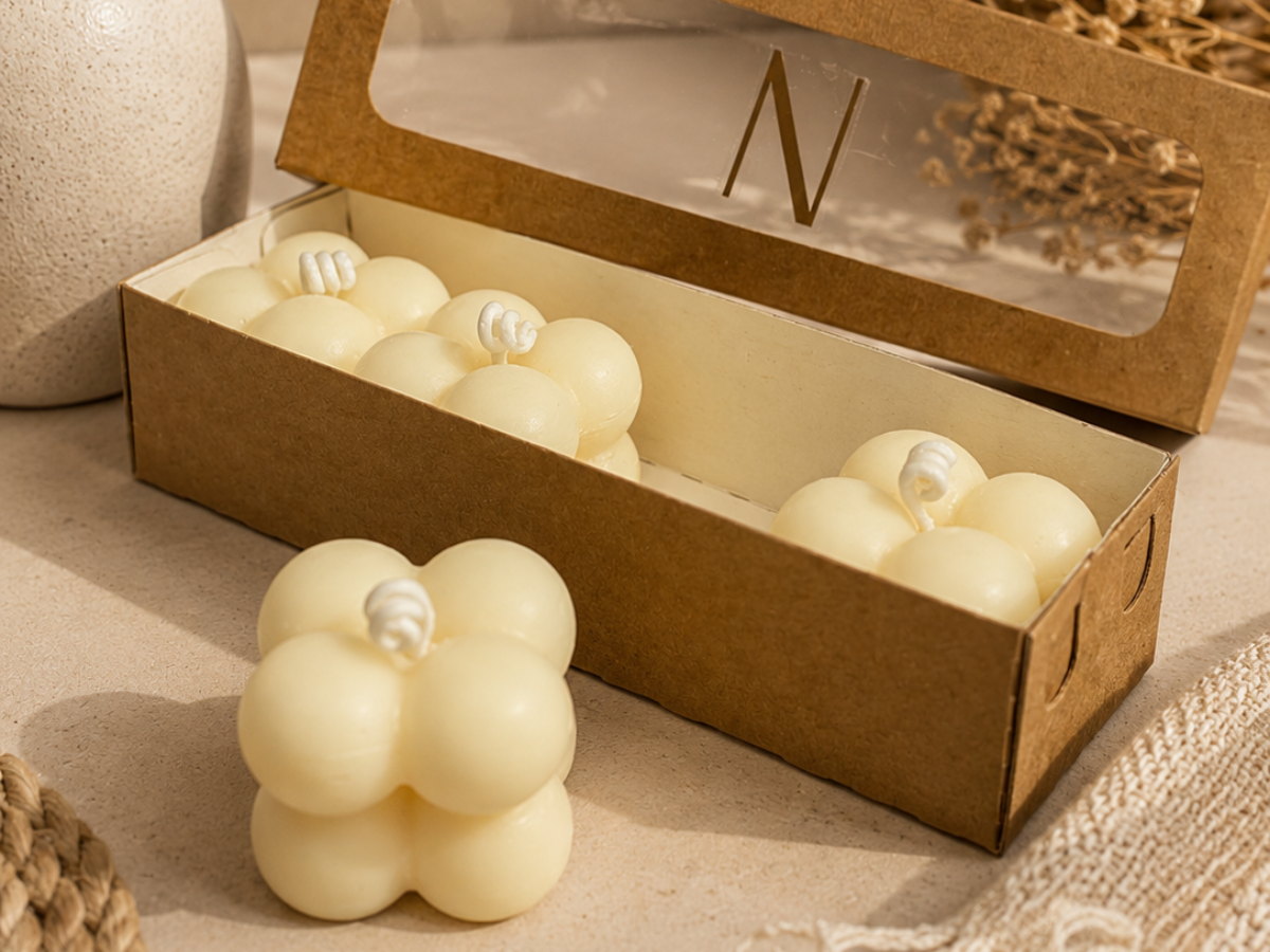 Kit Presente 4 Velas Bubble Lavanda Artesanal | Vela Decoração Nature