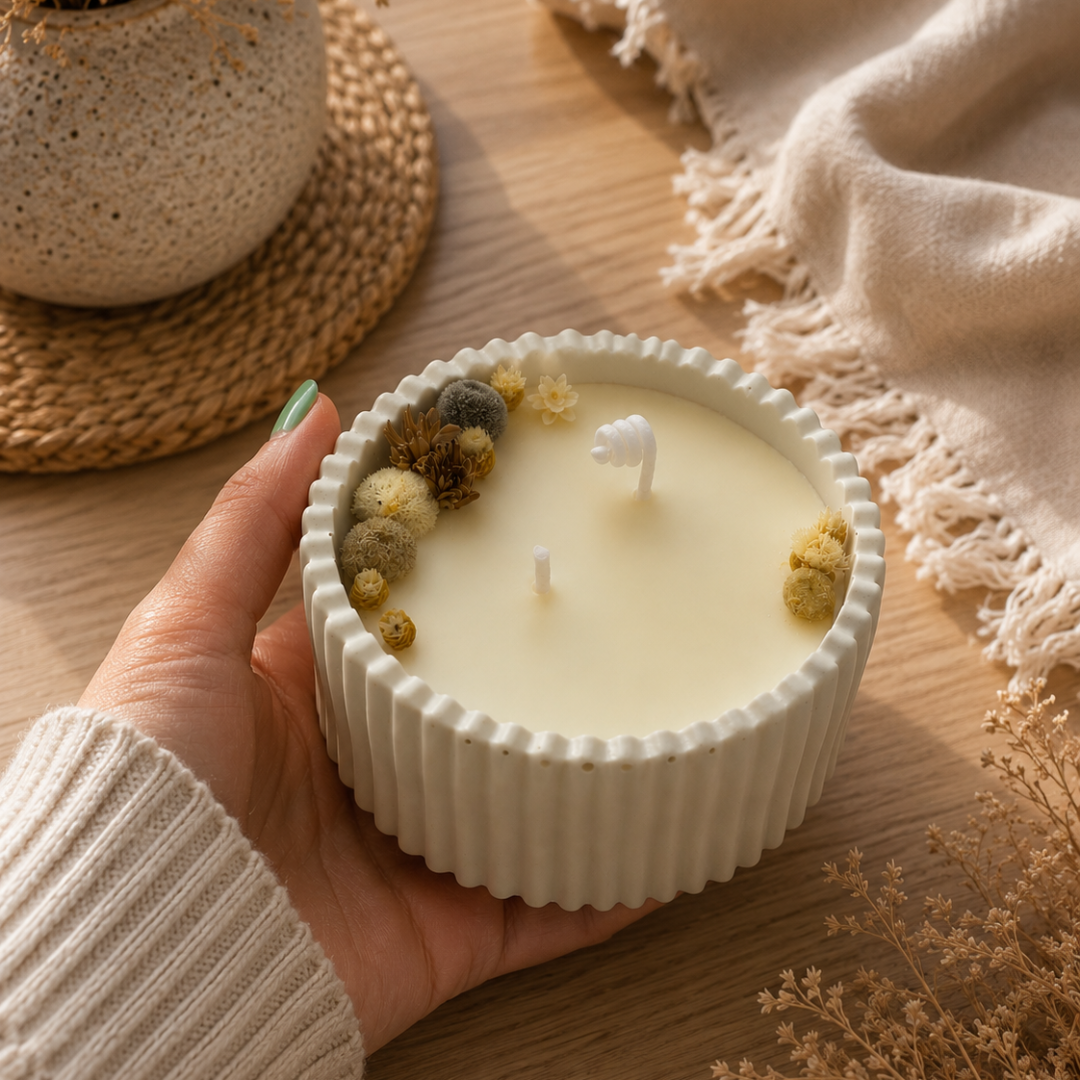 Vela Aromática 90g Linha Stone | Baunilha & Lavanda | Vaso Grécia Nature - Imagem 2