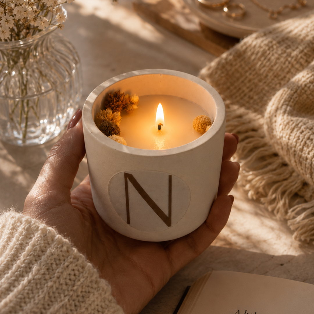 Vela Aromática 150g Linha Stone | Baunilha & Lavanda | Vaso Minimalista Nature - Imagem 3