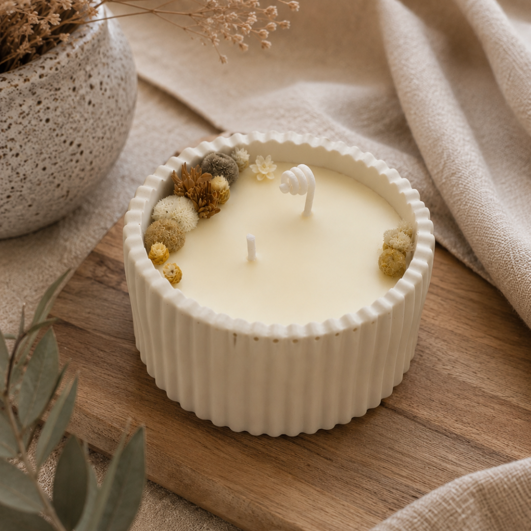 Vela Aromática 90g Linha Stone | Baunilha & Lavanda | Vaso Grécia Nature - Imagem 3