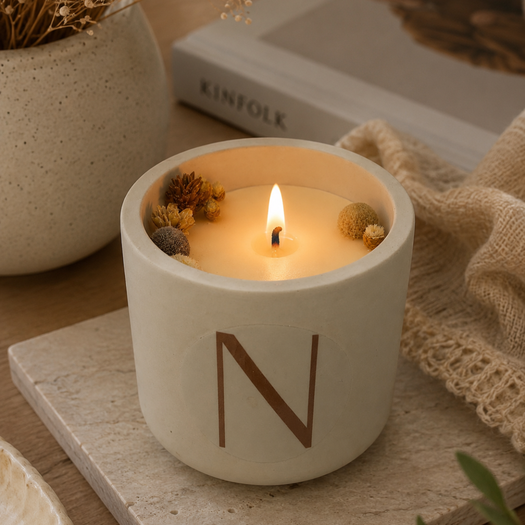 Vela Aromática 150g Linha Stone | Baunilha & Lavanda | Vaso Minimalista Nature