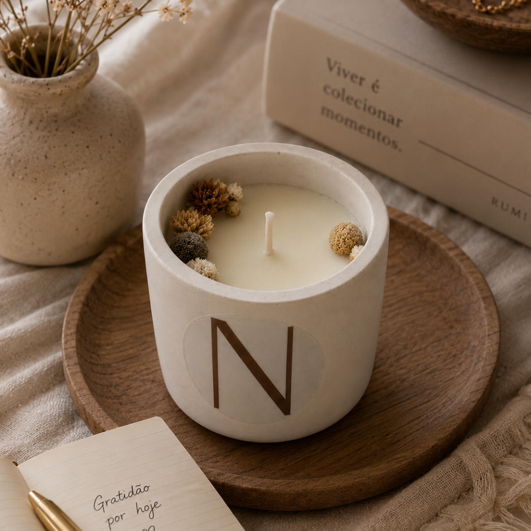 Vela Aromática 150g Linha Stone | Baunilha & Lavanda | Vaso Minimalista Nature - Imagem 4