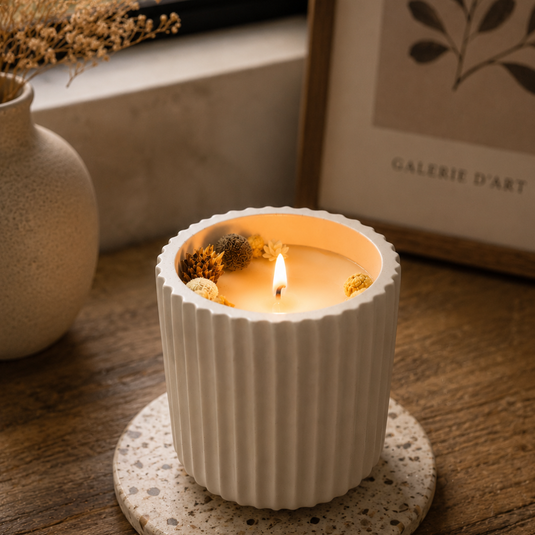 Vela Aromática 130g Linha Stone | Baunilha & Lavanda | Vaso Roma Nature - Imagem 4