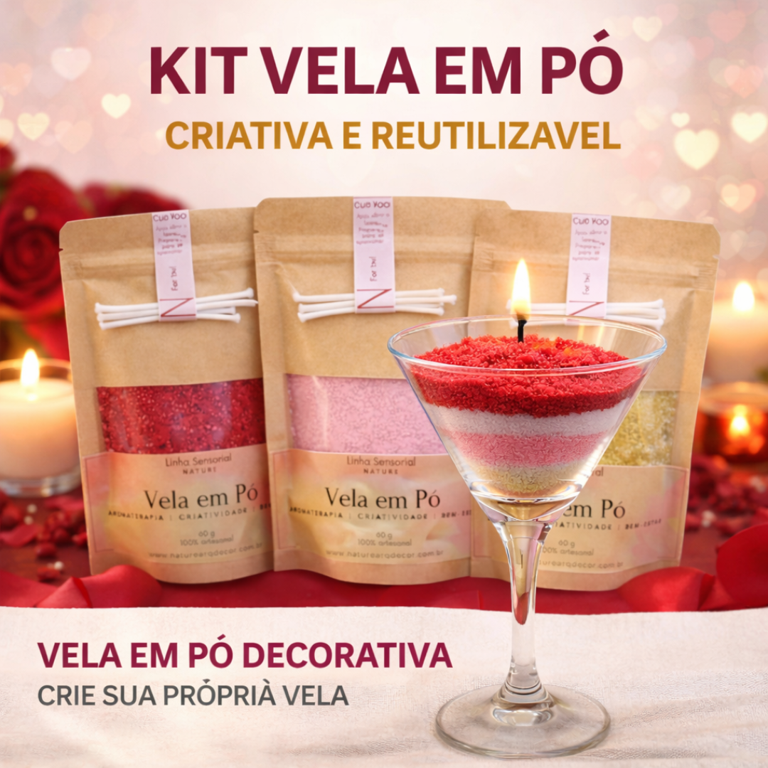 Kit 3 Velas Em Pó Dia dos Namorados I Rosa, Vermelho, Branco | Nature I Dia das Mães - Imagem 3