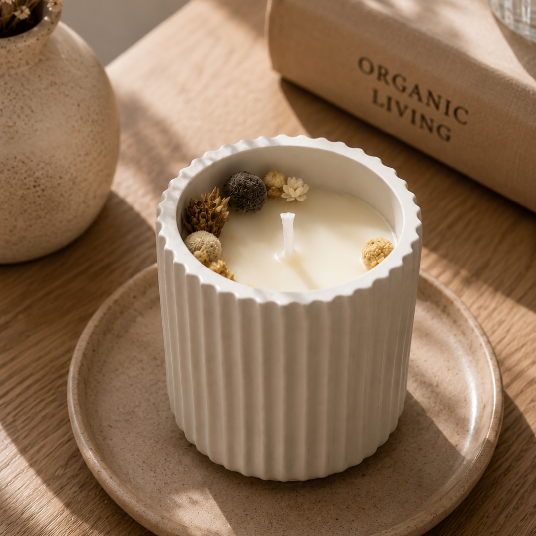 Vela Aromática 130g Linha Stone | Baunilha & Lavanda | Vaso Roma Nature - Imagem 2
