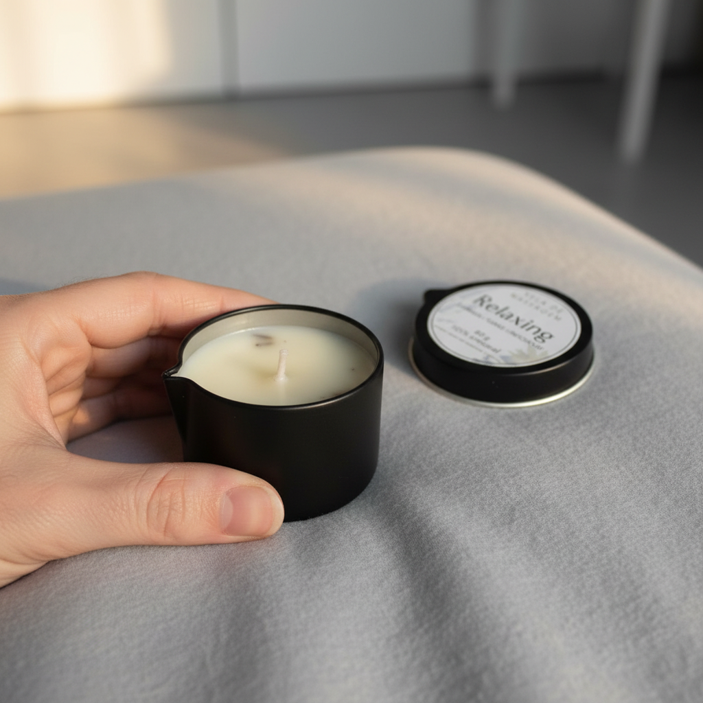 Vela de Massagem Corporal 60g I Hidratante I Baunilha e Lavanda Lata com bico - Imagem 3