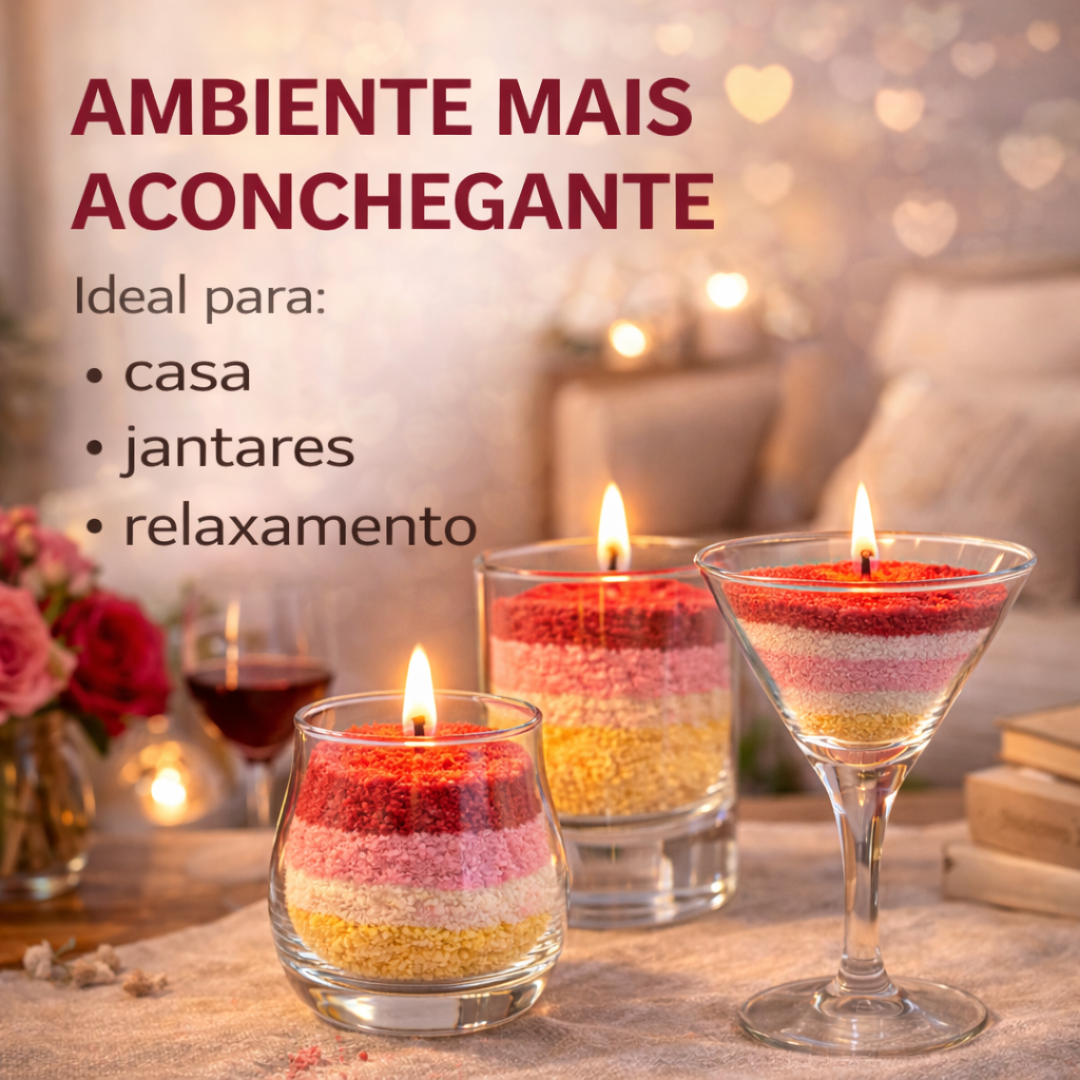 Kit 3 Velas Em Pó Dia dos Namorados I Rosa, Vermelho, Branco | Nature I Dia das Mães