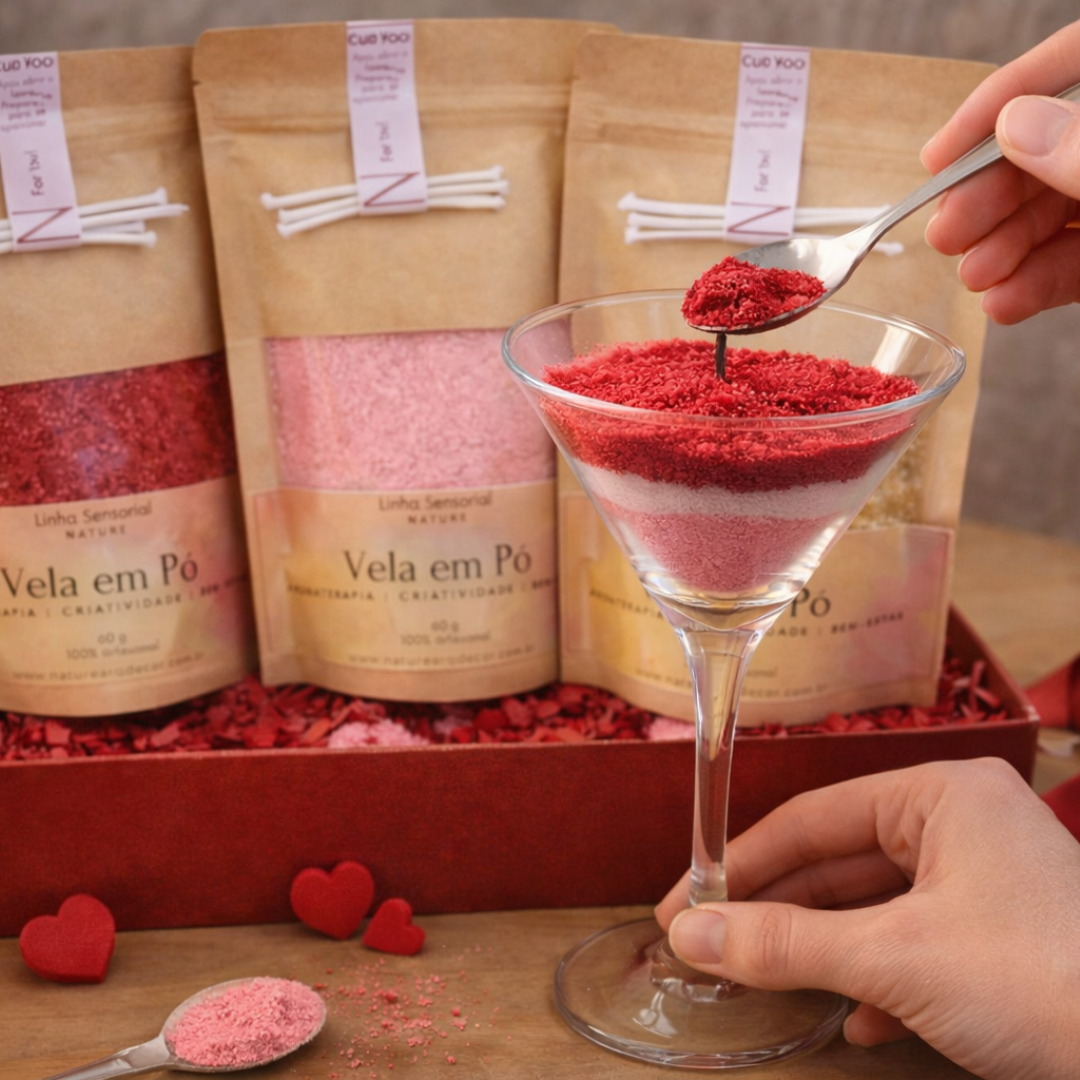 Kit 3 Velas Em Pó Dia dos Namorados I Rosa, Vermelho, Branco | Nature I Dia das Mães - Imagem 4